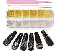 Lbgwp60-Caviar Lot De 2 Chaînes À Ongles Dorées À 12 Degrés Et Perles Caviar Argentées Pour Nail Art