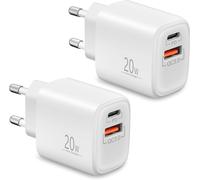 lbgwp60-Chargeur Rapide Usb C (Pack De 2), Adaptateur Secteur 20W Avec Usb C, Embout Pr Double Port Avec Pd / Qc3.0, Pour Iphone 16/15/14/13/12/11/Pro /16E, Samsung S24/S23, Google Pixel 9