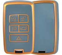 Lbgwp60-Coque De Clé De Voiture Pour Land Range Rover Discovery Sport Evoque Velar L405 Jaguar Xf Xj Protection Complète Avec Porte-Clés 5 Boutons Bleu Doré