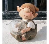 Lbgwp60-Décoration De Jardin À Énergie Solaire En Résine Avec Boule Lumineuse Qui Change De Couleur Motif Lutin/Troll Marron