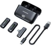 lbgwp60-Double Microphone Lavalier Avec Étui De Charge, Temps De Fonctionnement 12 Heures, Faible Latence, Affichage Numérique, Plug & Play, Connecteur De Type C Avec Adaptateur De Tête Lightning