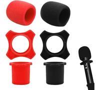 lbgwp60-Éponge De Microphone Colorée,Mousse Microphone Bonnette,Microphone Bonnettes,Mousse Micro Anti Bruit,Bonnette Micro En Mousse,Anti-Chute,Pour Ktv,Salle De Classe,Interview Presse (Noir, Rouge