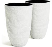 Lbgwp60-Garden Lot De 2 Grands Pots De Fleurs Ronds En Résine De 53,3 Cm De Hauteur Pour Plantes D'extérieur Et Arbres ¿ Finition Imitation Pierre En Plastique Pour Intérieur Et Porche Avant 25,6 L