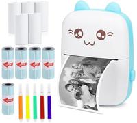 lbgwp60-ImprimanteD'Étiquettes Thermiques Avec Recharge Usb - Imprimante Photo Portable Sans Fil Bluetooth Compatible Avec Android Ou Ios Avec 1 Rouleau De Papier Thermique (Bleu)
