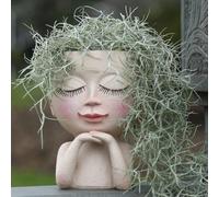 lbgwp60-Jolie Jardinière Succulente - Pot De Fleurs En Forme De Tête Kawaii - Pot De Fleurs Unique Pour L'Extérieur Et L'Intérieur - Avec Trou De Drainage - (Méditation De Poupée)