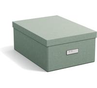 Lbgwp60-Katia Boîte De Rangement De Taille Moyenne Avec Couvercle - Organ Ur Robuste En Panneau De Fibres Et Papier Aspect Lin - Boîte Pliante Pratique Avec Cadre Pour Étiquette - Vert