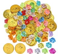 Lbgwp60-Lot De 100 Pièces Dorées Au Trésor De Pirate Avec 50 Pièces D'or Pour Enfants Et 50 Pierres Précieuses Pirates - Parfait Pour La Décoration D'anniversaire Des Pirates - Boîte Au Trésor -