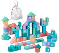 lbgwp60-Lot De 108 Blocs De Construction Avec Sac, Lettres, Chiffres, Blocs De Construction En Bois Pastel À Partir De 3 Ans Multicolore