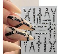 Lbgwp60-Lot De 2 Autocollants 5d Gaufrés Gothiques Punk Pour Ongles - Croix Et Forme De X - Accessoires De Design D'ongles Pour Femme