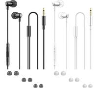 lbgwp60-Lot De 2 Écouteurs Légers Avec Télécommande Et Microphone Pour Un Son De Basses Amélioré Avec Mini Corps Compatible Avec Tous Les Appareils À Interface 3,5 Mm Noir Et Blanc