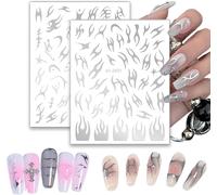 Lbgwp60-Lot De 2 Feuilles D'autocollants Pour Ongles - Flammes Au Mandrin Miroir - Autocollants Pour Ongles - En Métal Irrégulier - Pour Le Nail Art Et Le Design Des Ongles Moderne - Design