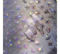 Lbgwp60-Lot De 2 Feuilles D'autocollants Pour Ongles - Motif Papillon - Paillettes - Violet Et Gris - En Relief - Accessoire De Design D'ongle