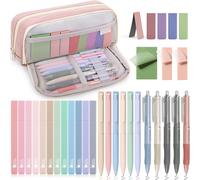 Lbgwp60-Lot De 32 Fourniture Scolaire Aesthetic Avec Rose Trousse À Stylos, 12 Surligneurs Pastel, 6 Stylos Couleurs, 5 Stylos Encre Noire, 3 Notes Autocollantes Pour Étudiants Affaire Scolaire