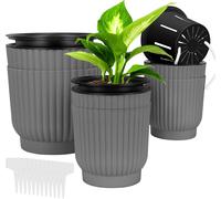 Lbgwp60-Lot De 6 Pots De Fleurs En Plastique À Arro Automatique Avec Trous De Drainage, 3 Tailles, Pot Pour Plantes D'extérieur Et Balcon, Pour Jardin, Maison, Gris