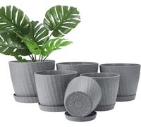 Lbgwp60-Lot De 6 Pots De Fleurs En Plastique À Arro Automatique Avec Trous De Drainage Et Plateau Pour Intérieur Et Extérieur Gris 19/17,5/16,5/15,5/14/11,5 Cm