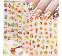 Lbgwp60-Lot De 8 Feuilles D'autocollants Pour Ongles - Feuilles Dorées - Décoration D'ongles - Pour Femmes Et Filles