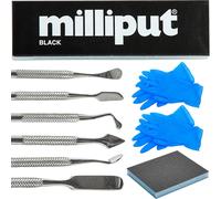 Lbgwp60-Milliput Lot De 10 Mastic Époxy Version Noire ¿ Avec Outils De Sculpture, Tampon De Ponçage Et Gants ¿ Argile De Plombier En Plastique Moulé À L'air Libre ¿ Kit De Réparation De Copeaux De Ca