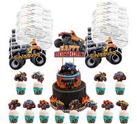 lbgwp60-Monster Truck Carte D'Invitation, 12 Cartes D'Invitation De Fête Avec Cake Toppers Pour Enfants, Carte D'Invitation À La Fête Course Pour Enfants Garcon Fille