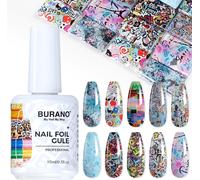 Lbgwp60-Nail Art Foil Transfert Sticker,15ml 1 Flacons Gel De Transfert Avec 10pcs Transfert Nail Art Nail Autocollant Ongles Transfert Foils Nail Art Décorations (Design Foil 17)
