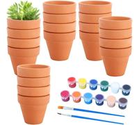 lbgwp60-Petits Pots En Terre Cuite,20 Pièces Mini Pots De Fleurs En Terre Cuite 4.5 X4 Cm,Pot De Fleur Terre Cuite Avec Peintures & Pinceaux,Réutilisable Pot Terre Cuite Pour Succulent, Cactus