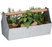 lbgwp60-Poignée En Bois, Boîte À Outils De Décoration, Plantes Et Herbes, Balcon, Zinc, Argenté, Fer, 20 X 36 X 20 Cm