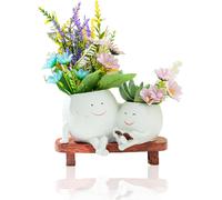 lbgwp60-Pot De Fleur Smiley Face, Pot Fleurs Double Cha À Bascule, Avec Trou De Drainage, Idées Cadeaux Pour Maman,Blanc