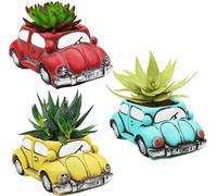 lbgwp60-Pot De Fleur Voiture En Ciment (Lot De 3) - Mini Pot De Plante Retro Pour Plantes Grasses, Fleurs, Cactus Et Herbes - Mini Pot Bleu, Jaune, Rouge - Pour Jardin, Maison, Cadeaux Et Bureaux