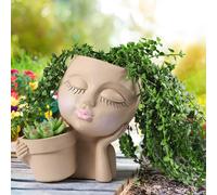 Lbgwp60-Pot De Fleurs Double En Un Pour Intérieur Et Extérieur En Résine Avec Trou De Drainage - Motif Vi De Femme Mignonne