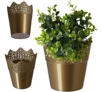 Lbgwp60-Pot De Fleurs En Dentelle En Plastique 9 Couleurs Avec Motif Dentelle - Protection Pour Pot De Fleurs - Pour Bureau, Pot De Jardin, Jardinière, Pot De Fleurs (Ø 14,5 Cm, Bas, Doré)