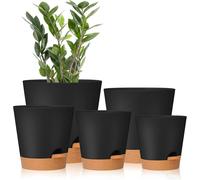 lbgwp60-Pots De Fleurs En Plastique Avec Trou De Drainage, Pour Pépinière, Toutes Les Plantes DIntérieur, Violettes Africaines, Fleurs Et Cactus, Auto-Arro , Noir, 18/16,5/15/14/12,7 Cm