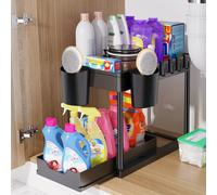 Lbgwp60-Rangementsous Evier 2 Niveaux, Coulissant Organ Ur Sous Évier Etagere Tiroir,Panier De Rangement Multifonction Pour Salle De Bain, Étagère Sous Placard, Étagère De Lave-Vaisselle - Noir