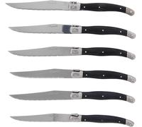 Lbgwp60 Set 6 Couteaux De Table Laguiole Postiche-Lames Microdentées Acier Inoxydable-Manche Abs Gris Ergonomique-Boîte Transparente Élégante 15,7 X 25,7 X 1,5 Cm