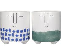 Lbgwp60-Set De 2 Pots De Fleurs Pour Petites Plantes D'intérieur, Dolomite, Motif Vi Bleu Tacheté/Vert, 10 X 10 X 11 Cm