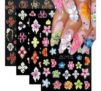 Lbgwp60-Stickers Pour Ongles Blumen, Autocollants 5d Hibiscus Relief Rose Blanc Lys Hibiscus, Fleurs Tropicales Été Printemps Accessoires Pour Ongles