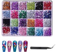 Lbgwp60-Strass Ongle Nail Art, 18000 Pierres Strass Pour Ongles 12 Couleurs Strass Ongle Cristal Nail Art Diamants En Cristal À Dos Plat Strass Pour Ongles Avec Pincette Pour Art Dongles Diy