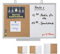 Lbgwp60-Tableau Blanc Combiné 2 En 1, Panneau En Liège, Magnétique, Cadre En Alu, Rangement, 30 X 45 Cm, Blanc/Naturel