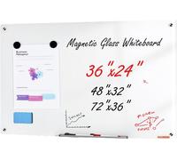 Lbgwp60-Tableau Blanc Magnétique En Verre Effaçable À Sec 90 X 60 Cm, Grand Tableau Mémo Mural Sans Cadre, Avec Plateau De Marqueurs, Un Effaceur Et 2 Marqueurs, Pour Bureau École Restaurant Domicile