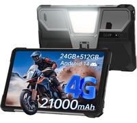 lbgwp60-Tank Pad E Tablette Android 14, Dual 4G 10,95"" Rugged Projector Tablette 24 Go De Ram, 21000 Mah Octa-Core Tablette D'Extérieur Étanche 512 Go Rom, Appareil Photo 50 Mp + 32 Mp, Camping Light