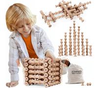 lbgwp60-Tzj102 Jeux Enfants 3 Ans, 120Pcs Briques Pour Enfants, Montessori Jeu Ouvert, Briques De Construction En Bois À Emboîter, Jouets De Construction 2 4 5 6 Ans, Cadeaux Pour Préscolaire