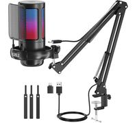 lbgwp60-Usb Micro Gaming Kit, Rgb Microphone Condensateur Pour Pc Ps5, Avec Bouton De Silence, Fixation Antichoc, Support Trépied, Filtre Anti-Pop, Pour Streaming Podcasts (Noir-Avec Bras De Bôme)