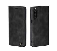 LBH Étui de protection à rabat pour Sony Xperia 10 II, noir, avec compartiment pour cartes et argent, fonction support, fermeture magnétique, style vintage