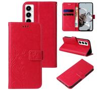LBH Étui de protection pour Samsung Galaxy A35 5G - Motif papillons et fleurs - Fonction support - Fermeture magnétique - Protection complète à 360 ° - Rouge, LBHF1-A355G-R1