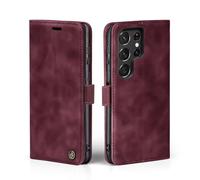 LBH Étui de protection pour Samsung Galaxy S22 Ultra - Bordeaux - Avec compartiment pour cartes et argent - Avec fonction support - Fermeture magnétique - Vintage