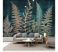 LBHSWWX Grande feuille botanique murale en tissu de soie, motif plante tropicale bleu sarcelle et or, papier peint de fond pour salon (200 x 100 cm)