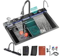 LBLFEBD Ensemble D'évier De Cuisine évier à Cascade en Acier Inoxydable 304 évier De Cuisine à Cuve Unique avec Affichage Numérique Multifonctionnel Robinet Extractible Anti-Pluie(Size:80x45x22CM)