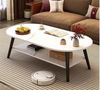 LBLFEBD Grande table centrale moderne en bois massif à 2 niveaux - Grande table basse moderne ovale avec étagère de rangement pour le salon (couleur : blanc)