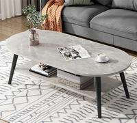 LBLFEBD Grande table centrale moderne en bois massif à 2 niveaux - Grande table basse moderne ovale avec étagère de rangement pour le salon (couleur : gris)