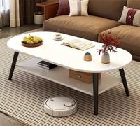 LBLFEBD Grande table centrale moderne en bois massif à 2 niveaux - Grande table basse moderne ovale avec étagère de rangement pour le salon (couleur : blanc1)
