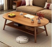 LBLFEBD Grande table centrale moderne en bois massif à 2 niveaux - Grande table basse moderne ovale avec étagère de rangement pour le salon (couleur : marron)