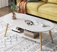 LBLFEBD Grande table centrale moderne en bois massif à 2 niveaux - Grande table basse moderne ovale avec étagère de rangement pour le salon (couleur : blanc 2)